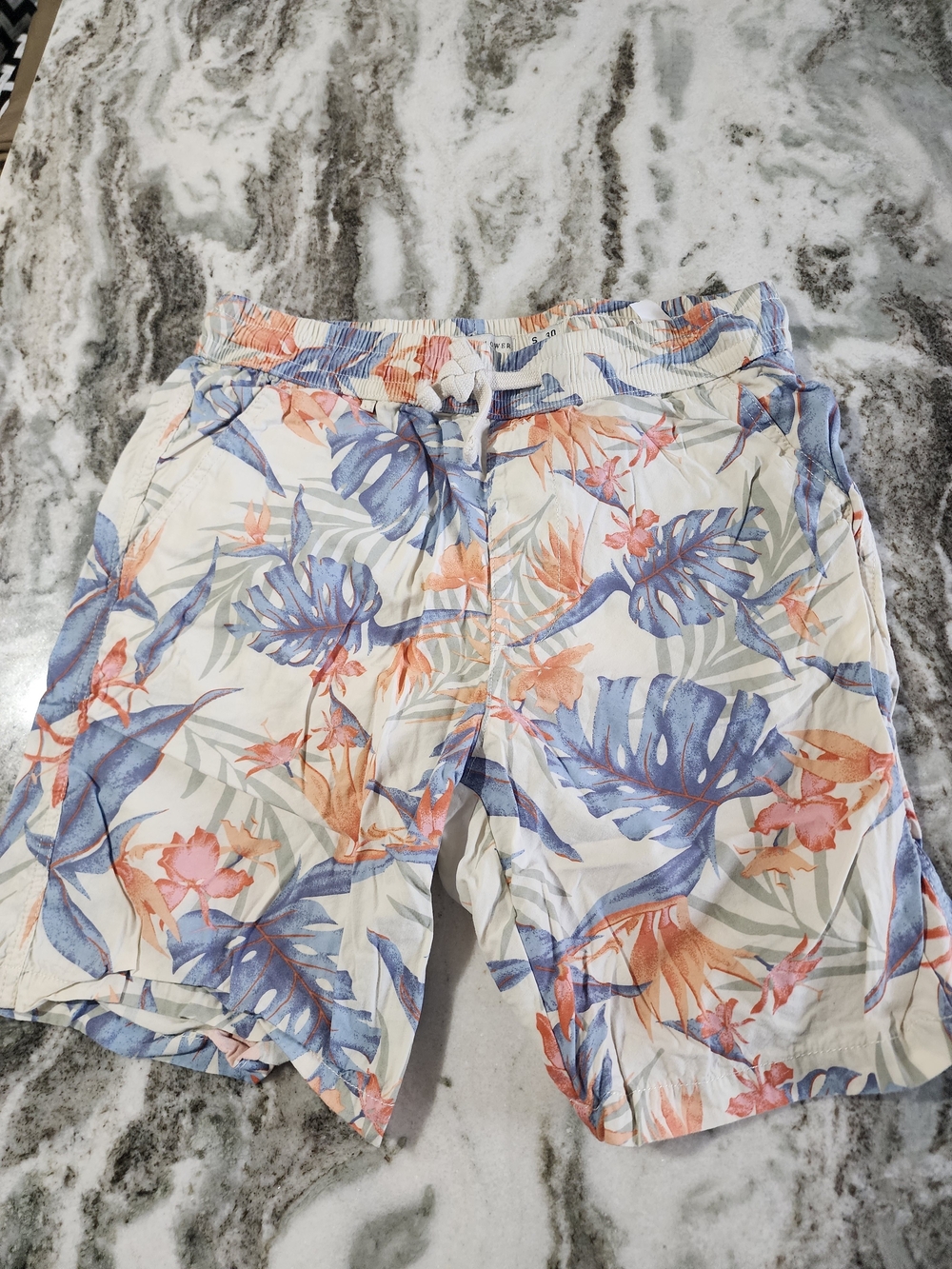 Men's Tropical Print Drawstring Shorts in White